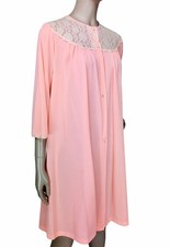Vintage 50s 60s Lorraine Peach Lace Yoke Peignoir Nightgown Robe S/M/L/XL