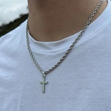 Stainless Steel Cross Pendant Necklace Hip Hop Simple Chain Silvery Gift Men New