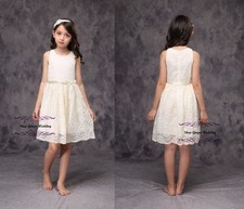 Flower Girl sleeveless Lace White Party Birthday Communion Dress, D6-IV Size 100