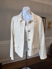 Zara Textured Blazer 100 Cotton Notch Collar - Size Large - Cream