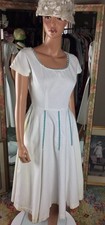 VTG 1950s Swing Skirt Pinup Dress Caban Sportswear White Waffle Cotton Sz 8