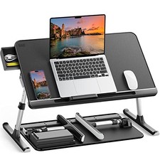 SAIJI BANDEJA CAMA PORTÁTIL MESA Ajustar PVC Cuero Mesa Cajón de Almacenamiento - NEGRO