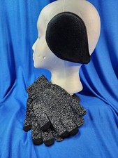 Women's New Touchscreen Black Gray Gloves  Black Ear Warmers Behind The Head