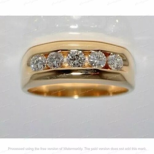 2Ct Round Cut Lab Created Diamond Men's Wedding Band Ring 14k Yellow Gold Plated - Picture 2 of 2