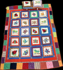 Vintage Patchwork Quilt Butterflies, More w/2 throw pillows-89"x66"