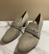 Via Spiga Women's Almond Toe Block-Heel Pumps Leather Shoes Beige 7