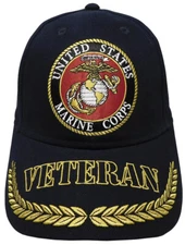 U.S. Marine Corps, Marines Veteran, red, white, & blue V on bill, black hat