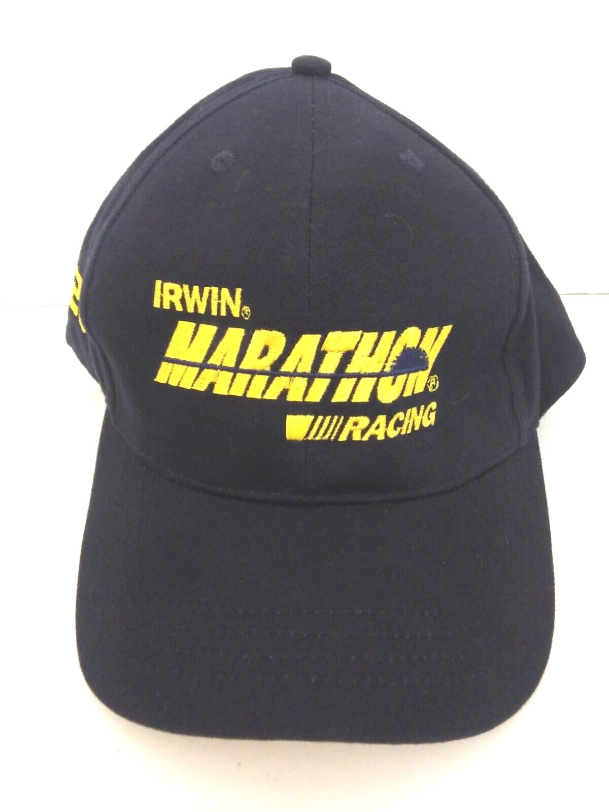 Irwin Marathon Racing Baseball Hat Mens Strapback Adjustable Navy Blue Yellow