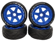 NHX RC 1/8 On Road Touring Car Tires with Blue17mm Hex 6-Spoke Rims (4) GTLE VTE