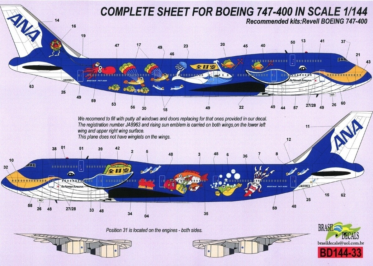 Boeing 747 ANA Whale Brasil Decals 1/144 * | eBay