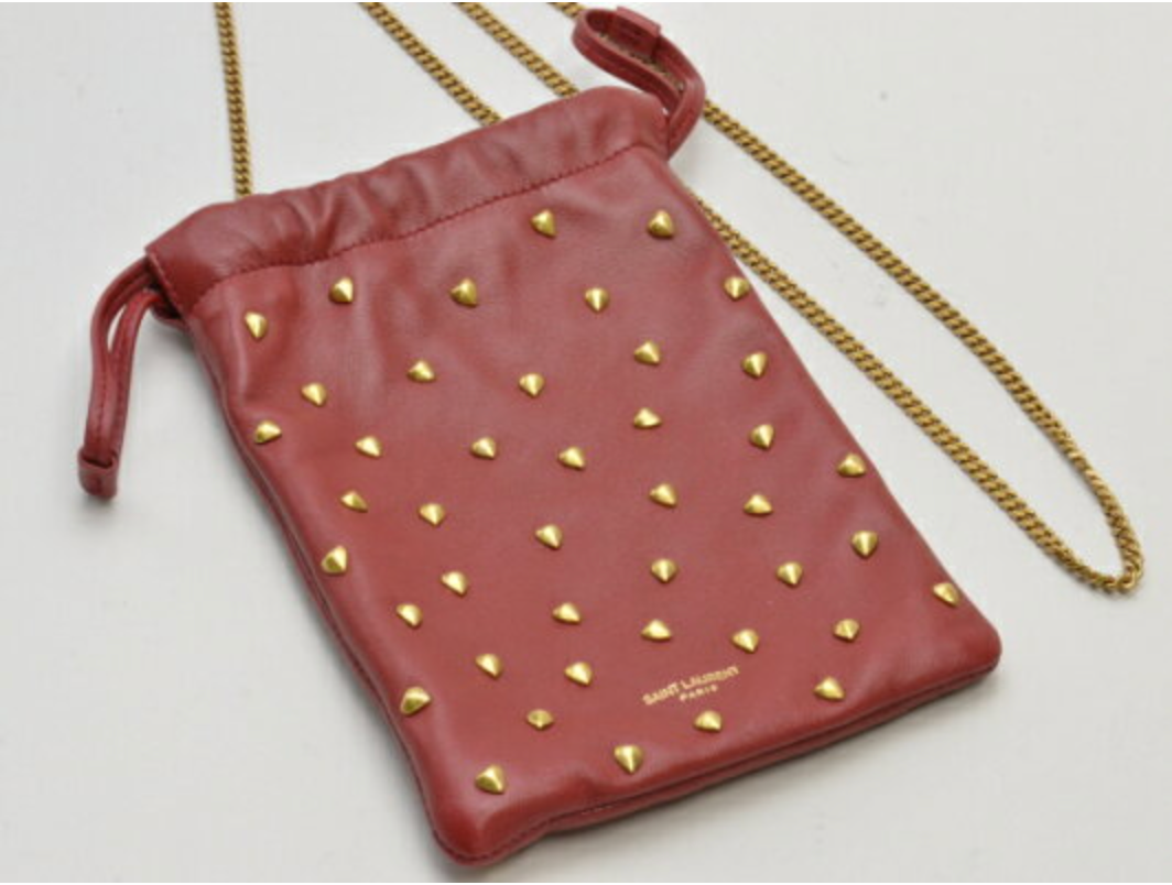 SAINT LAURENT 659160 Marsupio Tracolla Cuore YSL Borsa Vino Rosso Oro Ferramenta Donna