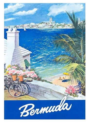 "Genial Póster de Viaje Retro *ENMARCADO* ARTE DE LONA Bermudas 20x16" - Imagen 1 de 1