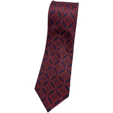 LANVIN Men's 100% Silk Necktie LUXURY Tie Red Blue Geometric W:3.7" EUC
