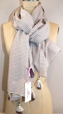 NEW VINEYARD VINES Women's Scarf Wrap Pebble Gray Tiny Striped Cotton/Silk $88