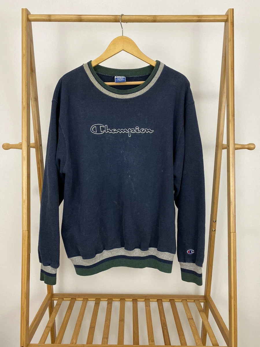 VTG 90s Champion Men s Script Embroidered Logo Pullover Ringer Sweatshirt Sz XL