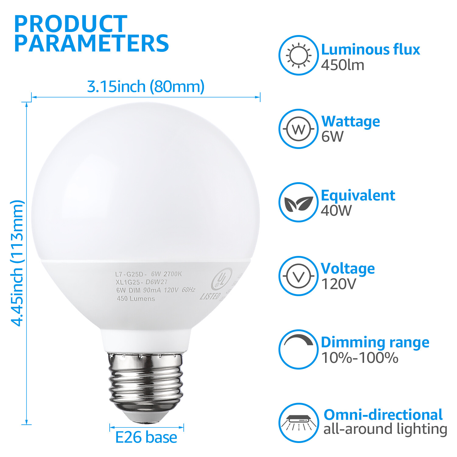12 Pack G25 LED Vanity Globe Light Bulbs, 6W Equivalent 40W, 2700K