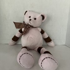Bearington Baby Collection Plush Bear Stuffed Animal Pink Brown Satin Bow 16  