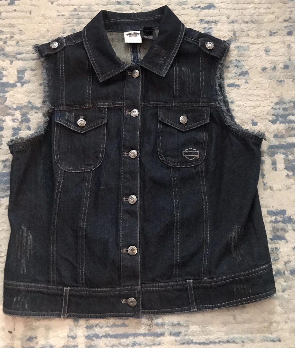Harley Davidson American Flag Women s Size Large Denim Vest eBay