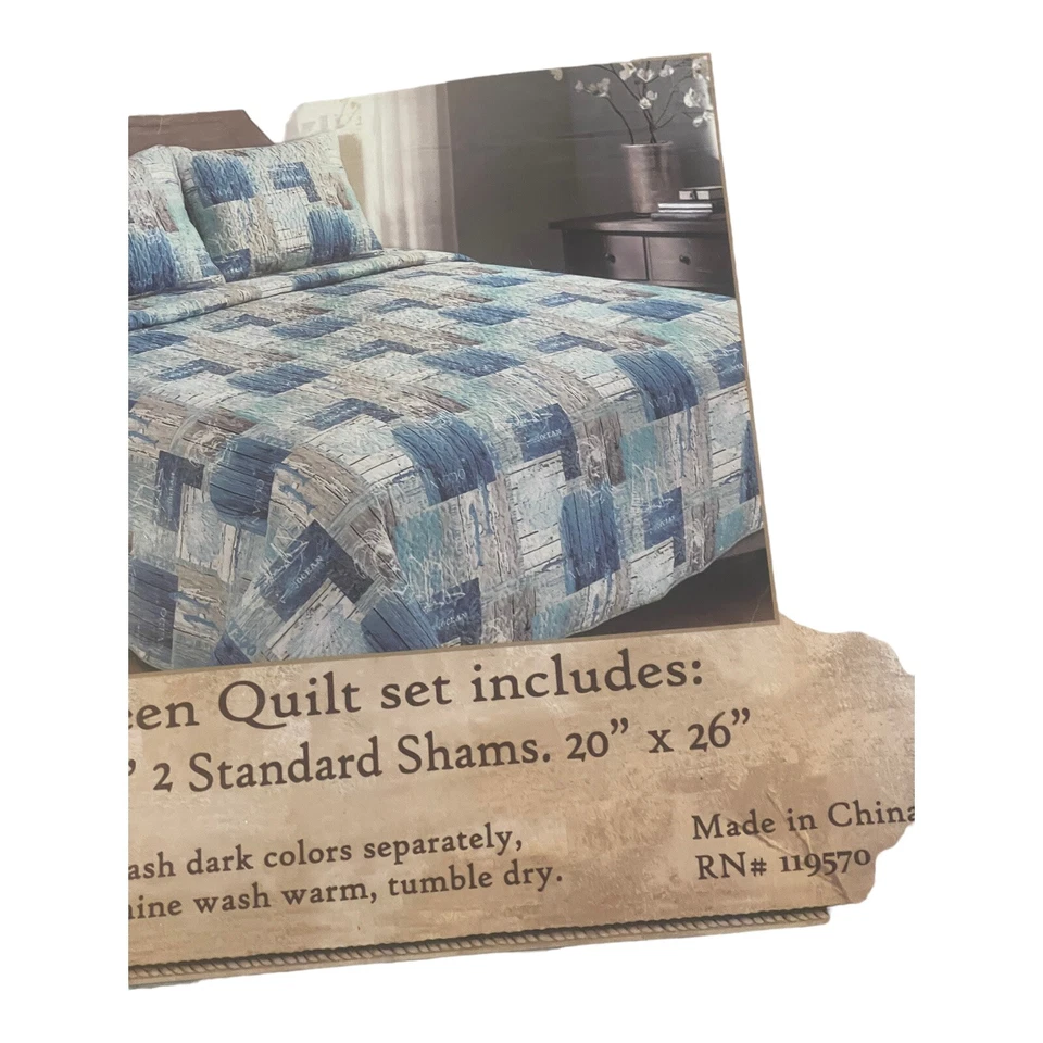 Juego completo de edredón Panama Jack Ocean Fish Blues Tans/Queen 3 piezas Foto 3 de 4