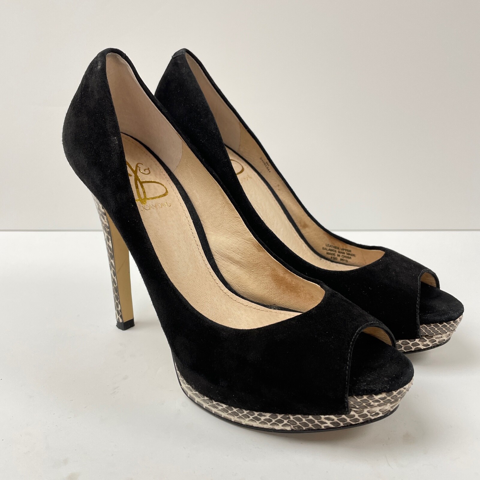 Joan David Black Leather Dadelsa Pumps Womens White Snakeskin