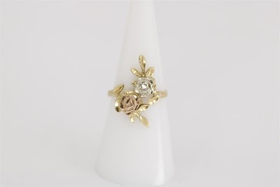 Vintage 14K Tri-Tone Gold Size 6.25 Bypass Double Diamond-Cut Rose Ring