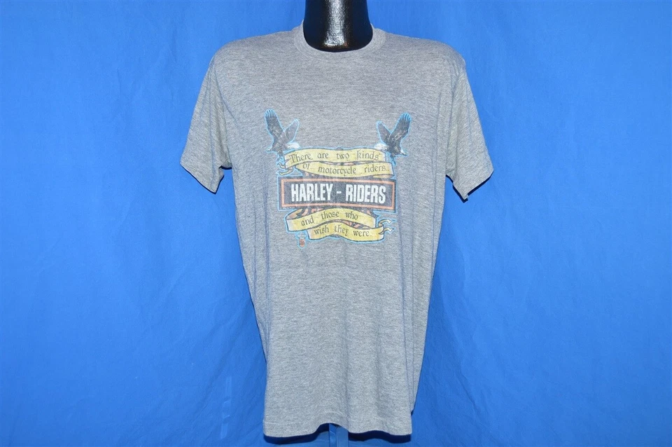 Camiseta vintage años 80 HARLEY DAVIDSON RAYON TRI BLEND DOS TIPOS DE JINETES GRANDE L Foto 2 de 3