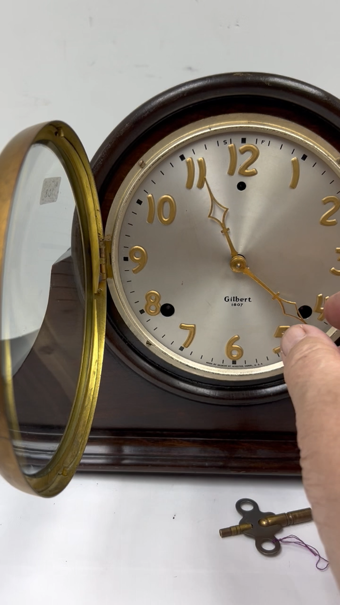 Antique 8 Day Gilbert Bim Bam Tambour Clock Mantel Model 1807