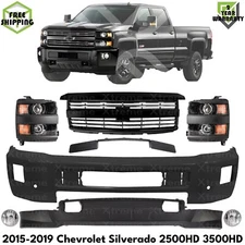 Front Bumper Paintable & Headlights Kit For 2015-19 Chevy Silverado 2500 HD 3500