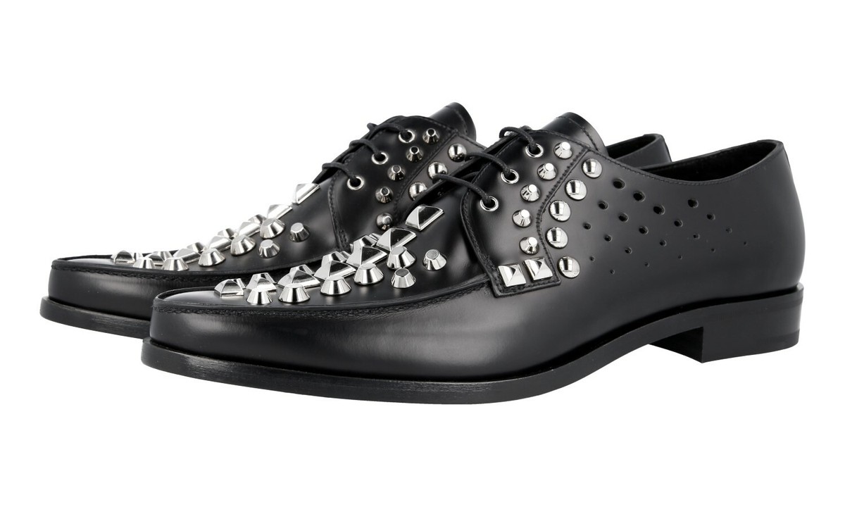 LUXURY PRADA LACE-UP SHOES 2EG256 BLACK LEATHER NEW US 7.5  display picture 3