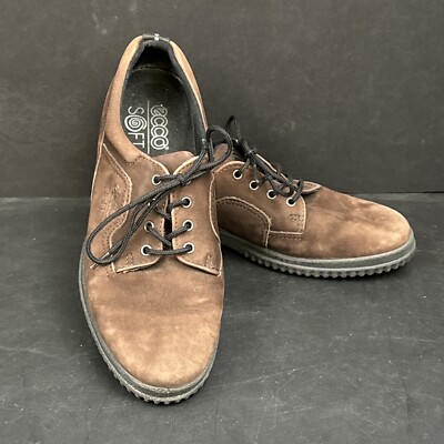 Ecco Soft Brown Nubuck Leather Shoe Sneaker Womens Size US 9.5 40 Casual Lace