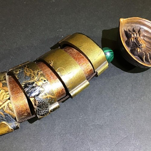 Japanese Vintage Wooden Inro Rising Dragon Maki-e 3.5in W/ Netsuke Sagemono FS - Picture 11 of 14