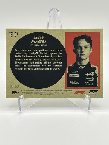 2021 Topps Chrome Formula 1 F1 Oscar Piastri #T61-OP Gold Wave Refractor #37/50 - Picture 3 of 3