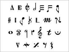 MUSIC NOTES Alphabet Stencil Musical Symbols 1 Inch Font Set Letters Sheet S842