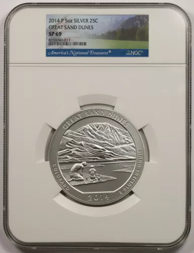2014 P Great Sand Dunes CO Silver 5oz 25C SP 69 NGC America the Beautiful ATB