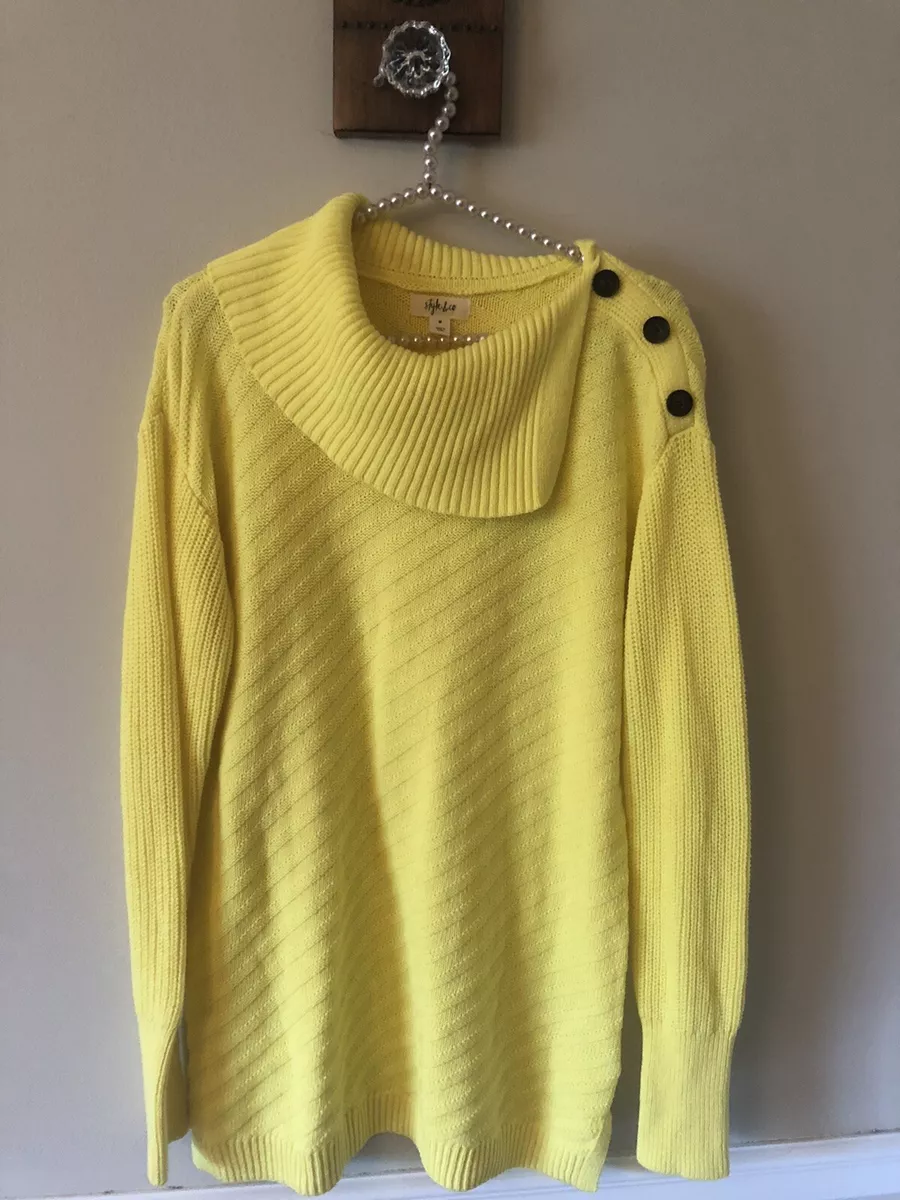 Style Co Womens Size M Bright Yellow Sweater Button Trim eBay