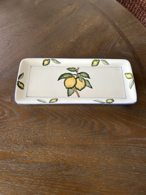 Vintage Ceramic Lemons and Leaves Serving Dish Tray 13” X 6” Beautiful EUC