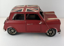 Mini Cooper Model Car British Flag Metal Vintage Look Red 5x11"