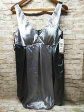 Onyx Nite Women Dress Size 10 Black Silver Sleeveless Satin Above Knee Babydoll