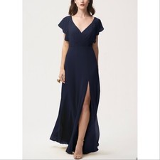 Jenny Yoo Alanna Open Back Chiffon Gown, Navy, 10