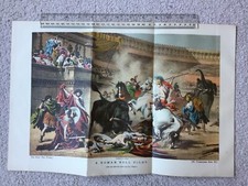 ORIGINAL ANTIQUE VICTORIAN PRINT school poster Ancient Roman bull fight  109