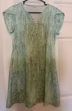 Women's S Green Knee Length A-Line Dress V-Neck Button Front Cap Sleeve