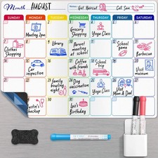 Whiteboard Calendar - 16x12 in - Magnetic Monthly Dry Erase 6 Pack, White