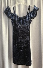 American Eagle Outfitters Navy Blue Velvet Babydoll Dress Sz S Y2K Whimsigoth