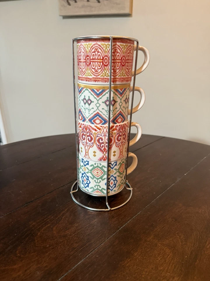 Pier 1 One Imports Juego de 4 tazas apilables de gres con estante Foto 4 de 4