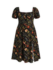 CIDER Plus Size Midi Dress Summer Fruit Patterned Square Neck Puff Sleeve Boh...