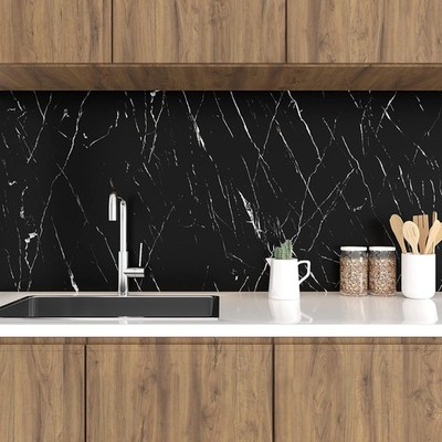 Matte Black Marble Wallpaper Peel and Stick Countertops for Kitchen 15.7''x11...