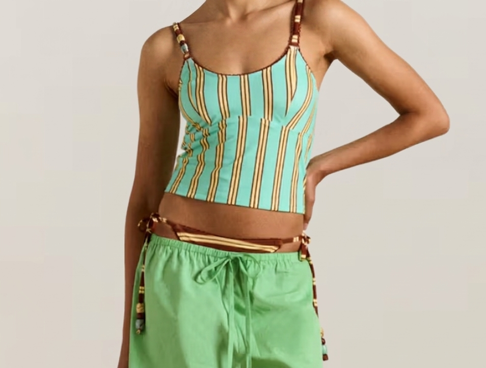 Damson Madder Green Stripe Swim Top Cami Bikinis Beachwear Womens Tank