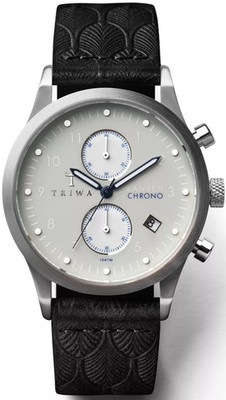 Triwa Shade Lansen Chrono Watch Black Leather Band Luminous 38 MM