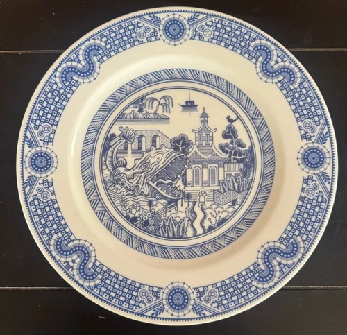 Calamityware Dinner Plate #3 “Sea Monster” by Don Moyer Blue & White