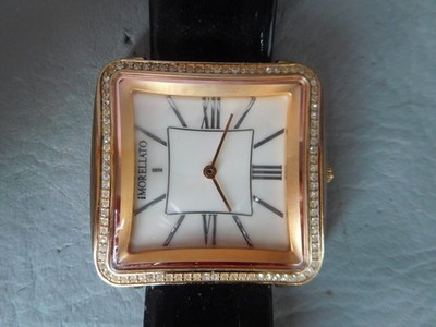 Morellato Uhr Armband Leder schwarz eckig Perlmutt Stahl vergoldet vergoldet Stein